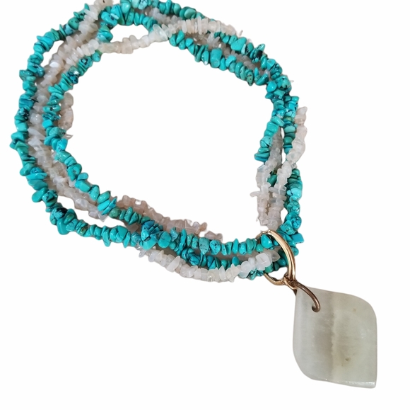 Vintage Boho Turquoise Agate & Moonstone Necklace - Picture 7 of 15